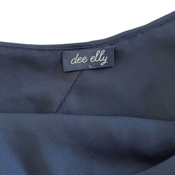 Dee Elly Women's Black One Shoulder Chiffon Asymmetrical Mini Dress Size Large - Picture 3 of 6